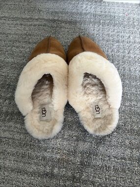 UGG Chestnut Suede Shearling-Lined Mule Slippers with Cream Fur